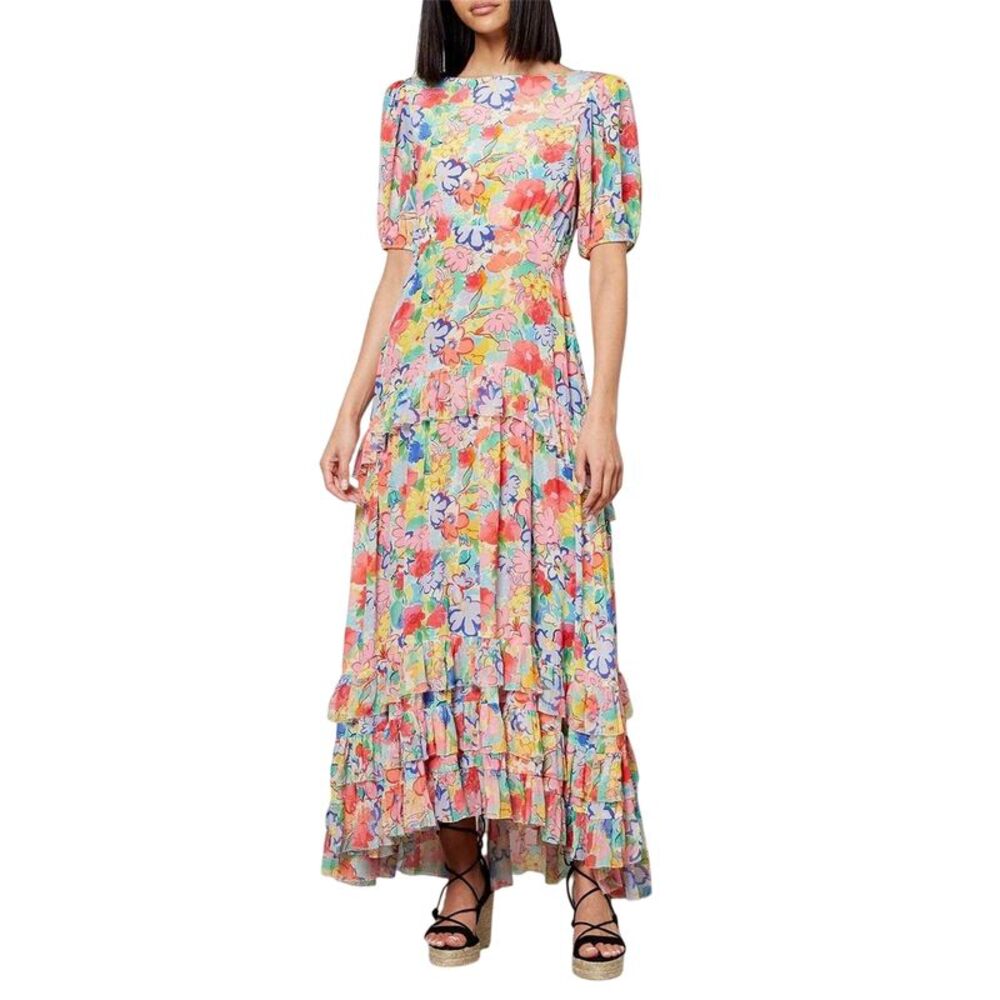 RIXO Womens/Ladies Floral Silk Puff Sleeve Maxi Dress / Multicolored
